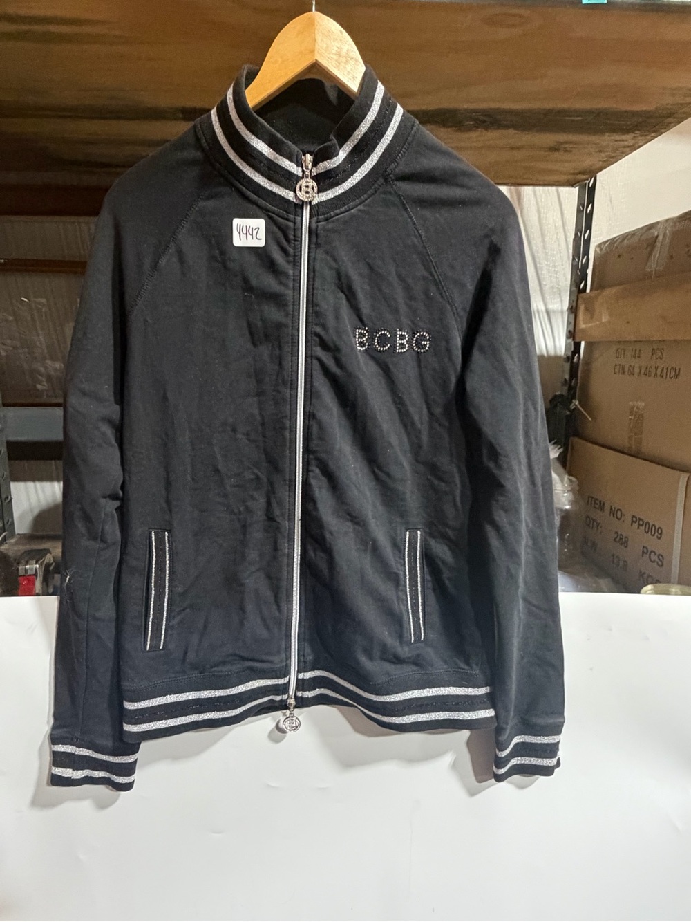 #4442-BCBG Black Bomber Jacket with Silver Trim